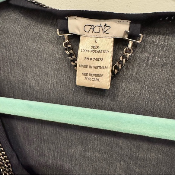 Cache Sheer Blouse in Navy w/Gold and Silver Beading Size S - Picture 5 of 6